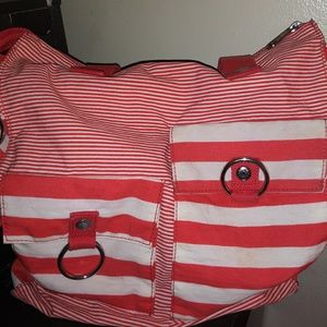Kipling Orange and white stripped Canvas Tote